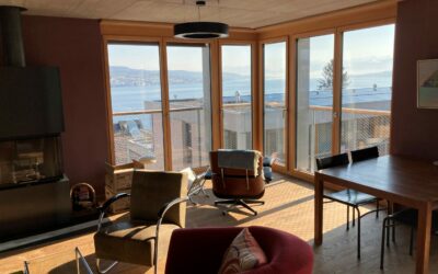 Blick aus Sternen-Lounge auf See und Berge